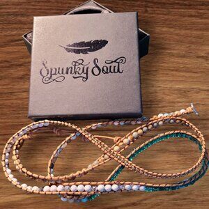 5 Wrap Teal Camel Handmade Leather Wrap Bracelet